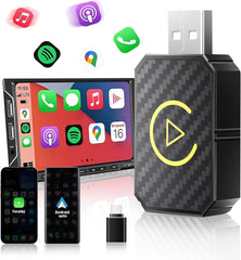LASATE 2-in-1 Mini Wireless Carplay Adapter for Apple and Android, converts wired to wireless, for 2016+ factory wired CarPlay cars, navigation, music playback, media playback and more Usb Stable Connection