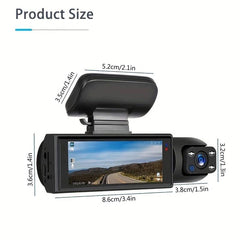 Front & Inside Dashcam, 1 Count Dash Camera for Car, Car Dashcam with 32GB Memory Card, Wide Angle Car Driving Recorder with IR Night-Visionr,  3.16 Inch IPS Screen 1080P HD Car Camera with Dual Lens, Fall Gift Birthday Gifts